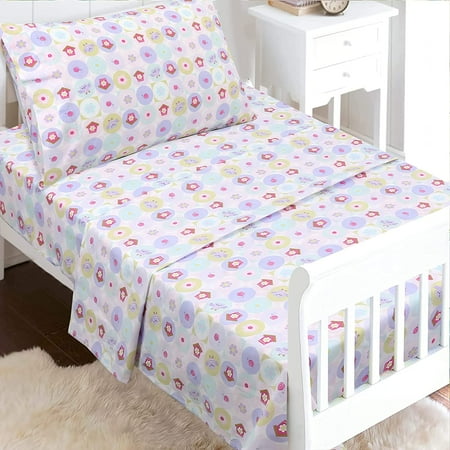 UPC: 0737107950906 | Spring Floral Bloom Geometric Garden 3 Piece Pink Cotton Toddler Sheet Set