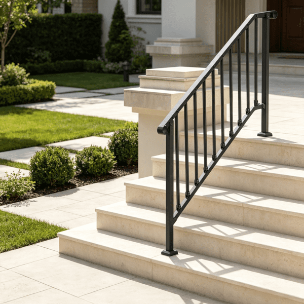 5-Step Stair Handrail Kit, Transitional Black Retro Arch Design with Installation Hardware, for Outdoor Steps, Porch & Deck