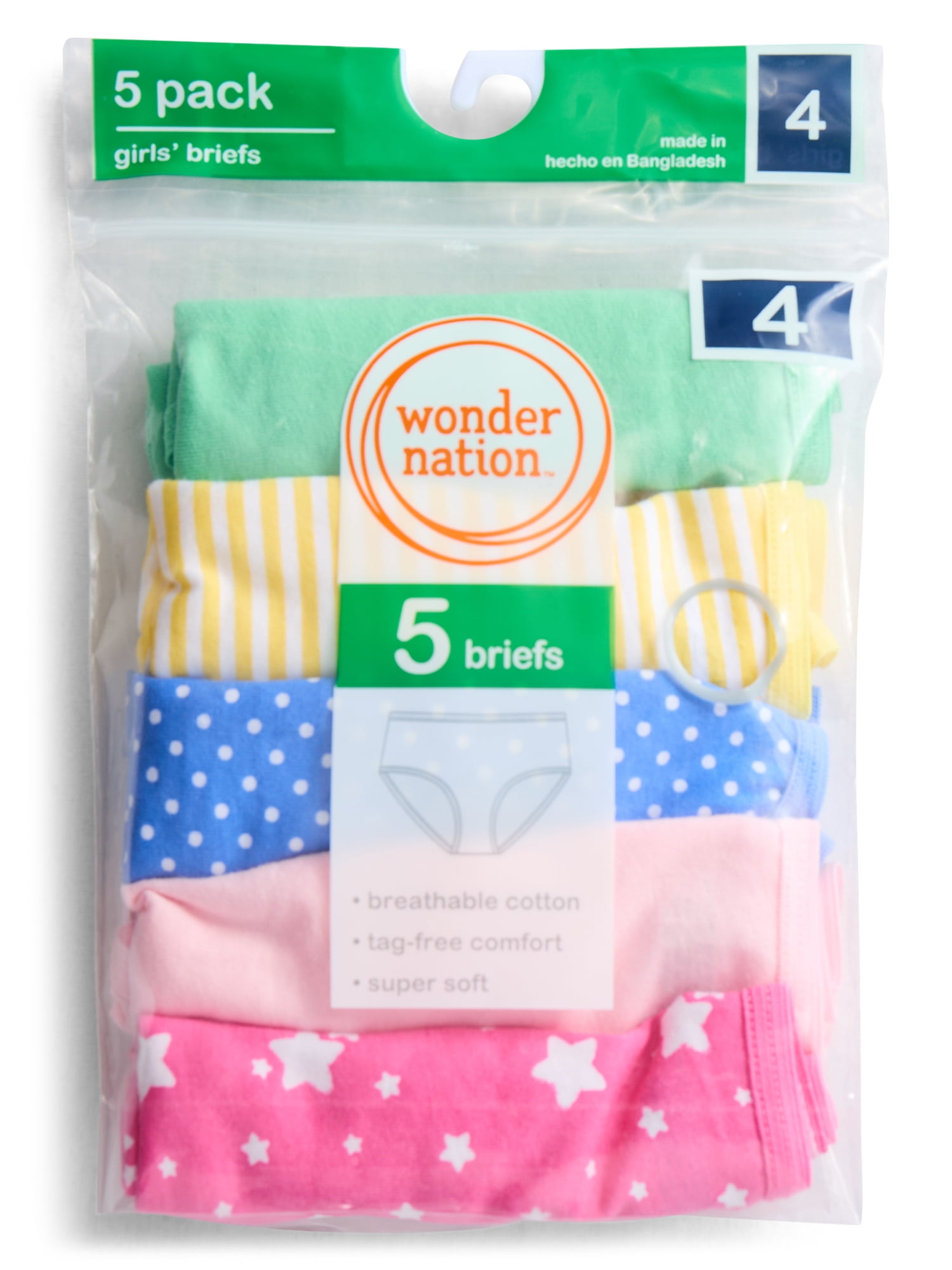 Wonder Nation Girls Underwear Cotton Briefs, 5-Pack, Sizes 4-18