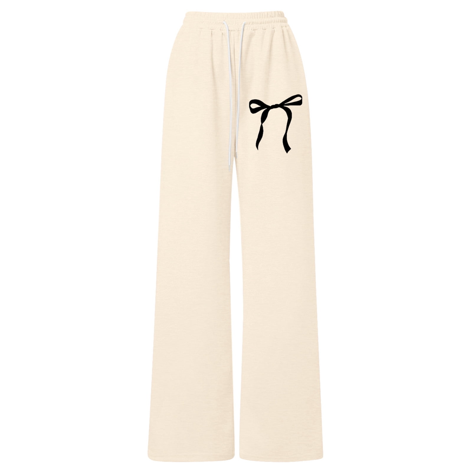 RTKFRFLM Girls Straight Leg Athletic Joggers Relaxed Fit Sweatpants with Bowknot and Back Pockets Lightweight Track Pants for Kids School Sports Wear Beige 13-14 years