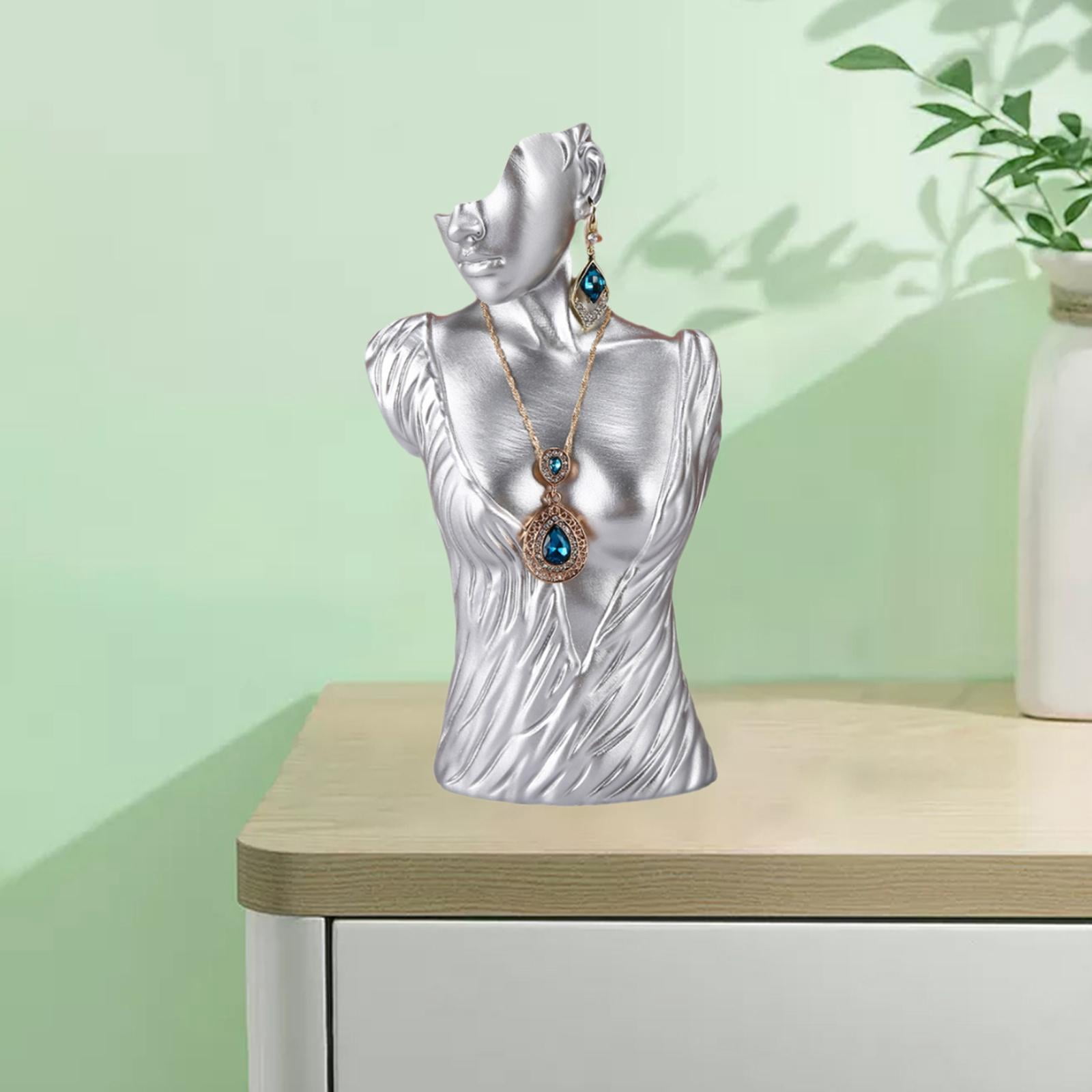 Mannequin Resin Jewelry Display Stand Necklace Bust Earring Pendant Rack Sliver Sliver 25X13X11cm