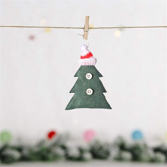 Xihbxyly Colgante de Árbol de Navidad, Diseño de Gorro de Punto, Color Rojo y Verde Festivo, Tela No Tejida, Decoración para Puerta, Ventana y Chimenea, Fácil de Colgar, Regalo Navideño, Tamaño 12 X