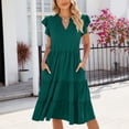thumbnail image 3 of Women Casual Fashion Solid Color V Neck Short Sleeve Shirt Dress Women Casual Summer Short Casual Dress Dresses for Young Women Loose Dress for Women Summer Wrap Dress Dresses for Women Casual Long, 3 of 5