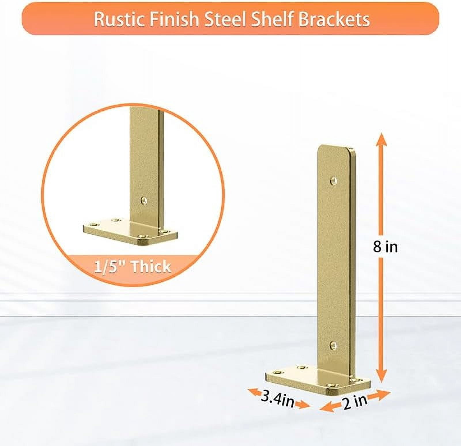 Floating Shelf Brackets Upgraded,4 inch, Gold Heavy Duty Iron Shelf Brackets, Industrial Modern Floating Shelf Support for Wall Mount Shelves,Wide Brackets ,4 Pack, Support DIY