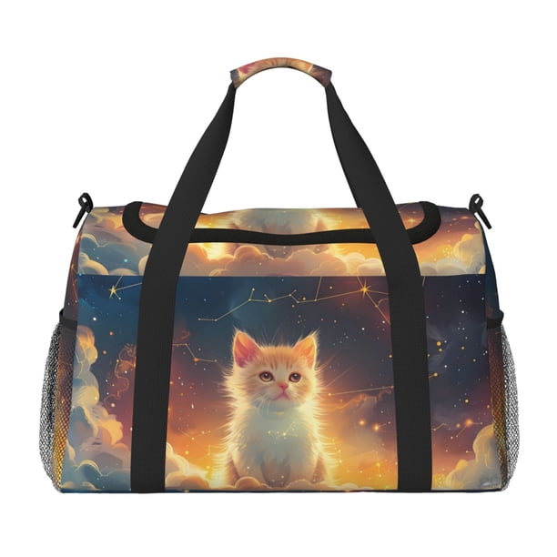 Balery Starry Sky Constellation Cat Bolsa de Gimnasio para Mujeres, Bolsa de Viaje con Bolsillo Húmedo, Bolsa de Fin de Semana para Mujeres, Bolsa de Viaje Resistente al Agua