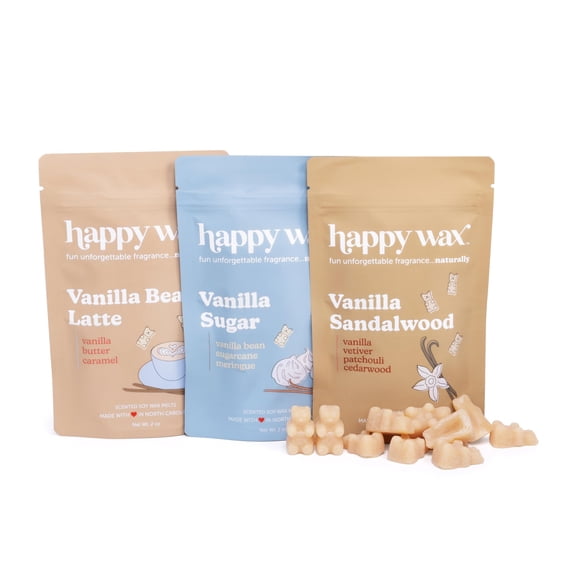 Wax Melts Happy Wax Vanilla Lovers, soja aromática, 180 ml, paquete de 3