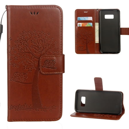 Samsung Galaxy 4 Mini Case Owl S7 Case, Samsung Galaxy S7 Case - Allytech Premium Wallet PU Leather with Fashion Embossed Floral Owl Tree Magnetic Clasp Card Holders Flip Cover with Hand Strap, Brown ()