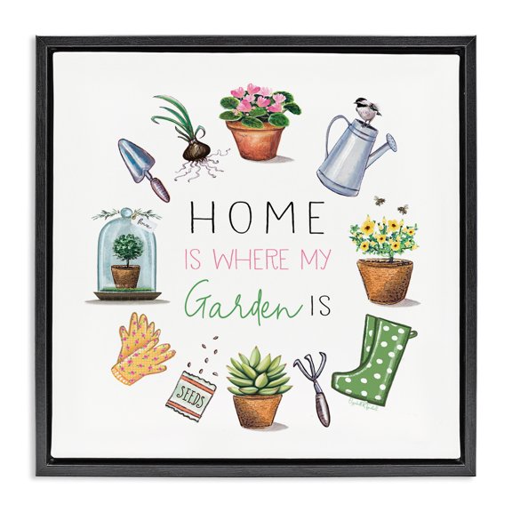 Stupell Industries Rustic Lodge Home Where Garden Is Black Floating Frame Canvas Art, 18 x 18, by Elizabeth Tyndall