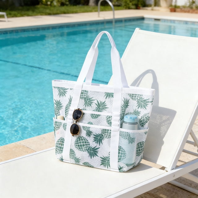 Bolso de playa de malla de nailon para viajes y compras | Organizador de almacenamiento transparente y transpirable para el hogar, la oficina y la piscina | Bolsa multiusos para ropa