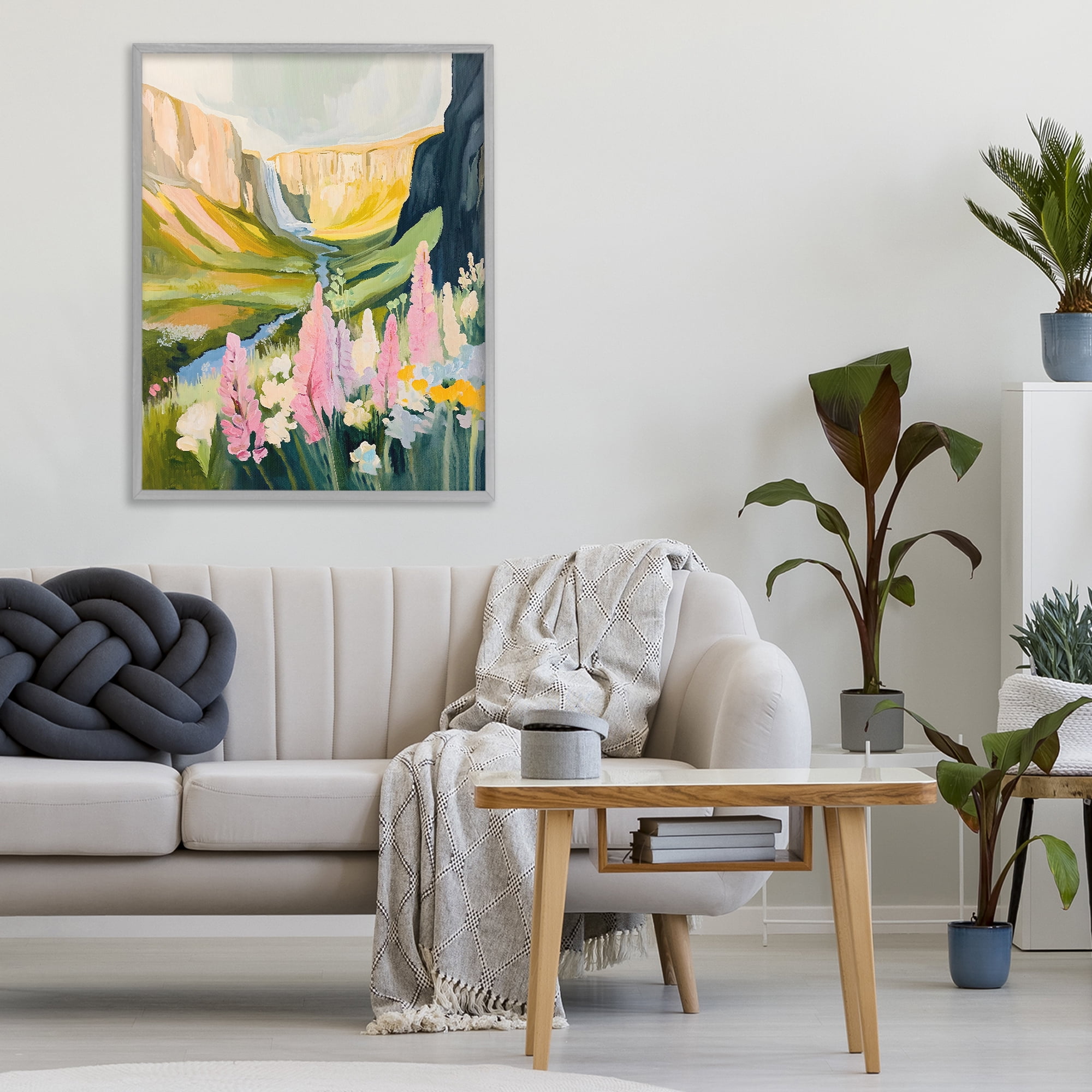 Stupell Industries Waterfall and Valley in Bloom Gray Framed Giclee Art, design by The Prints Vibe