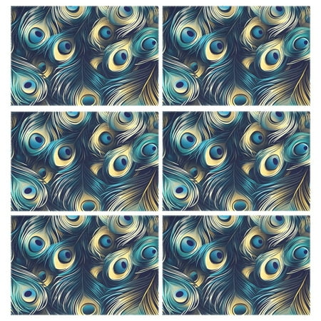 

Ryvnso Placemats Set of 6 Abstract Peacock Feathers-p2 Dining Mats Heat-Resistant Non-Slip Washable Table Mat
