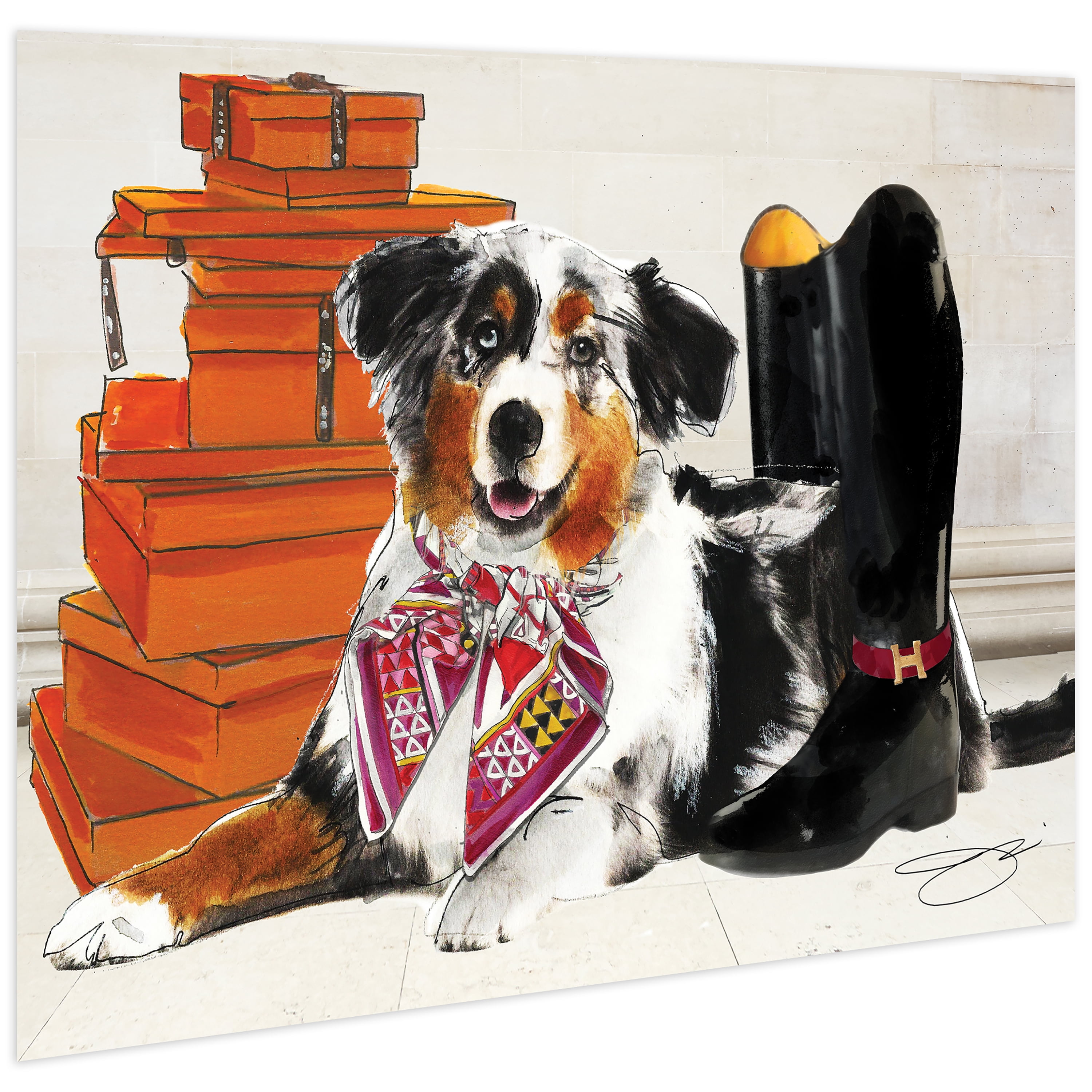 Empire Art Direct Ride in Style Border Collie Frameless Free Floating Tempered Glass Panel Graphic Wall Art, 16" x 24" x 0.2", Ready to Hang