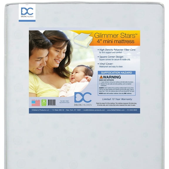 Delta Children Glimmer Stars 3-inch Mini/Portable Waterproof Crib Mattress