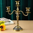 thumbnail image 1 of Candelabros cónicos de metal dorado y latón, candelabros decorativos modernos vintage para centros de mesa, repisa de mesa, regalo de inauguración de la casa para bodas, 1 of 1