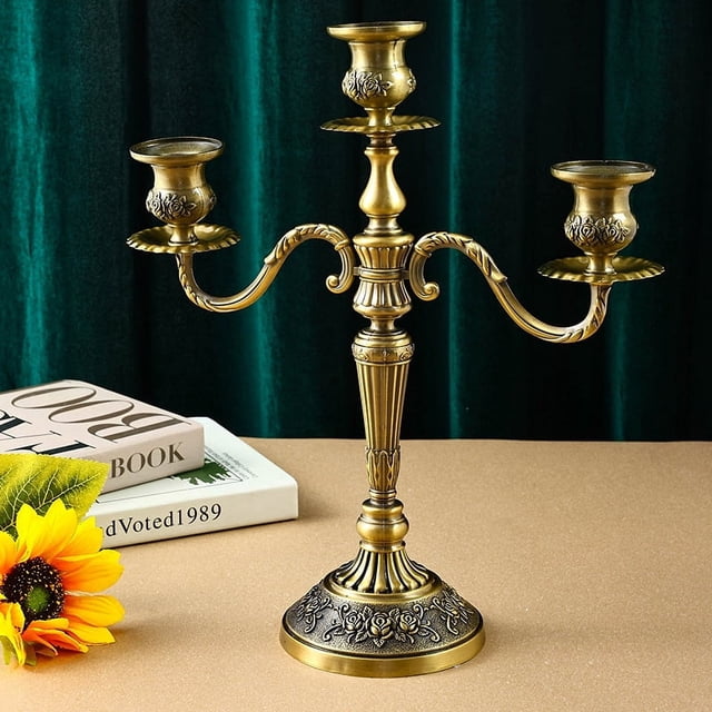 Candelabros cónicos de metal dorado y latón, candelabros decorativos modernos vintage para centros de mesa, repisa de mesa, regalo de inauguración de la casa para bodas