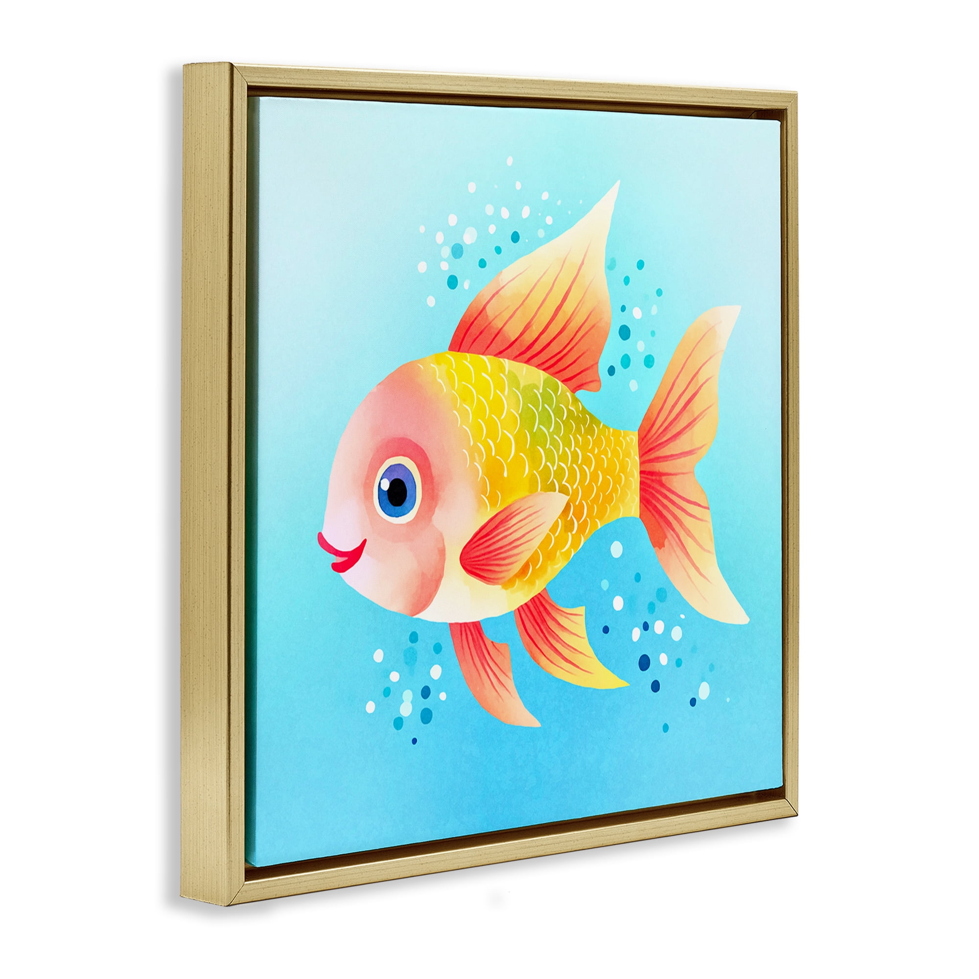 Stupell Industries Happy Fish with Speckles Animals Painting Gold Floater Framed Canvas Art Print Wall Art, 25 x 25