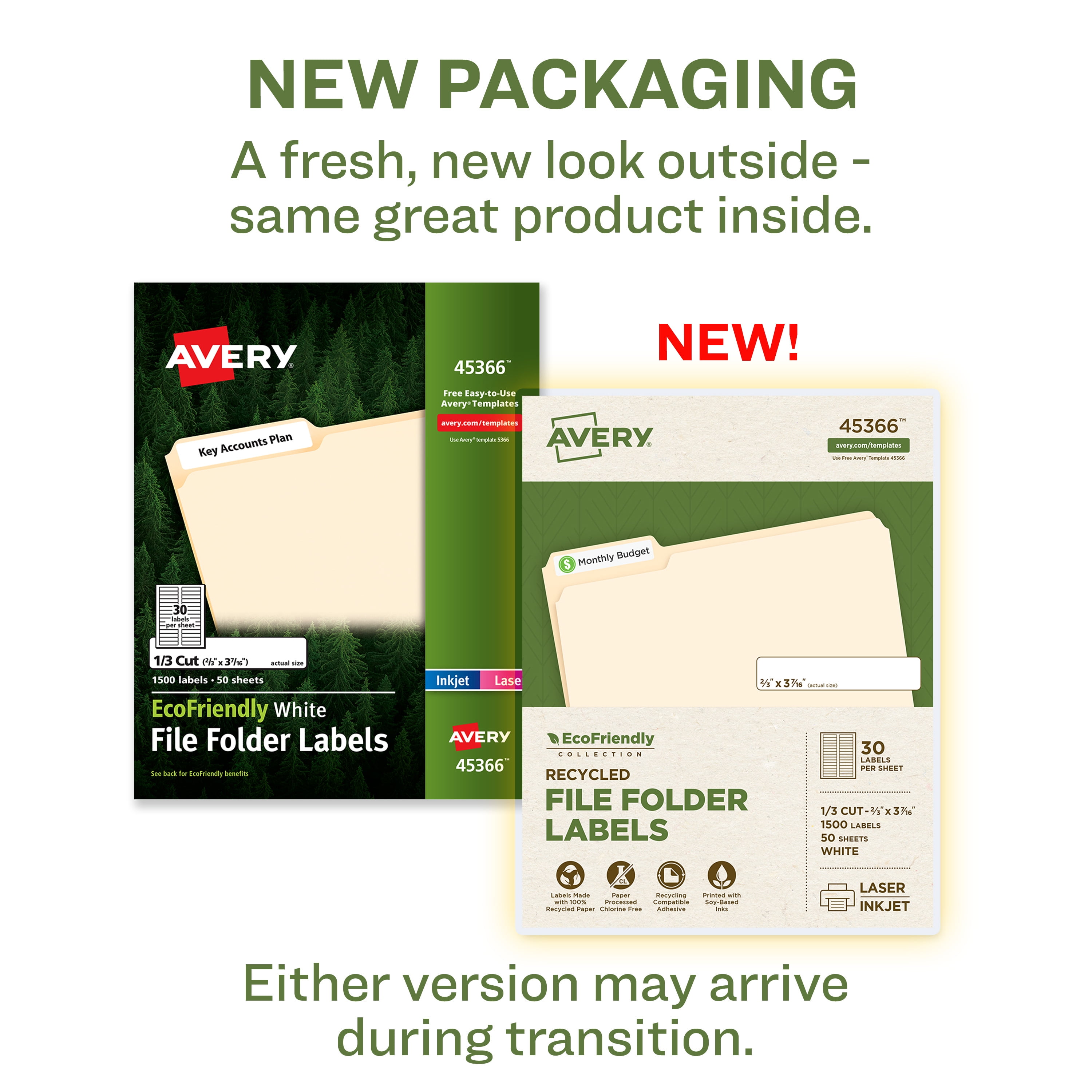 Avery EcoFriendly Folder Labels, 2/3" x 3-7/16", 1,500ct (45366)