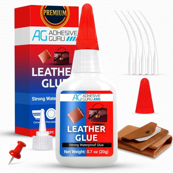 Adhesive Guru Leather Glue (0.7 oz) Waterproof,Super Glue for Purses, Sofas and Furniture Repair, Ideal for DIY  Leathercraft. 1 Pack