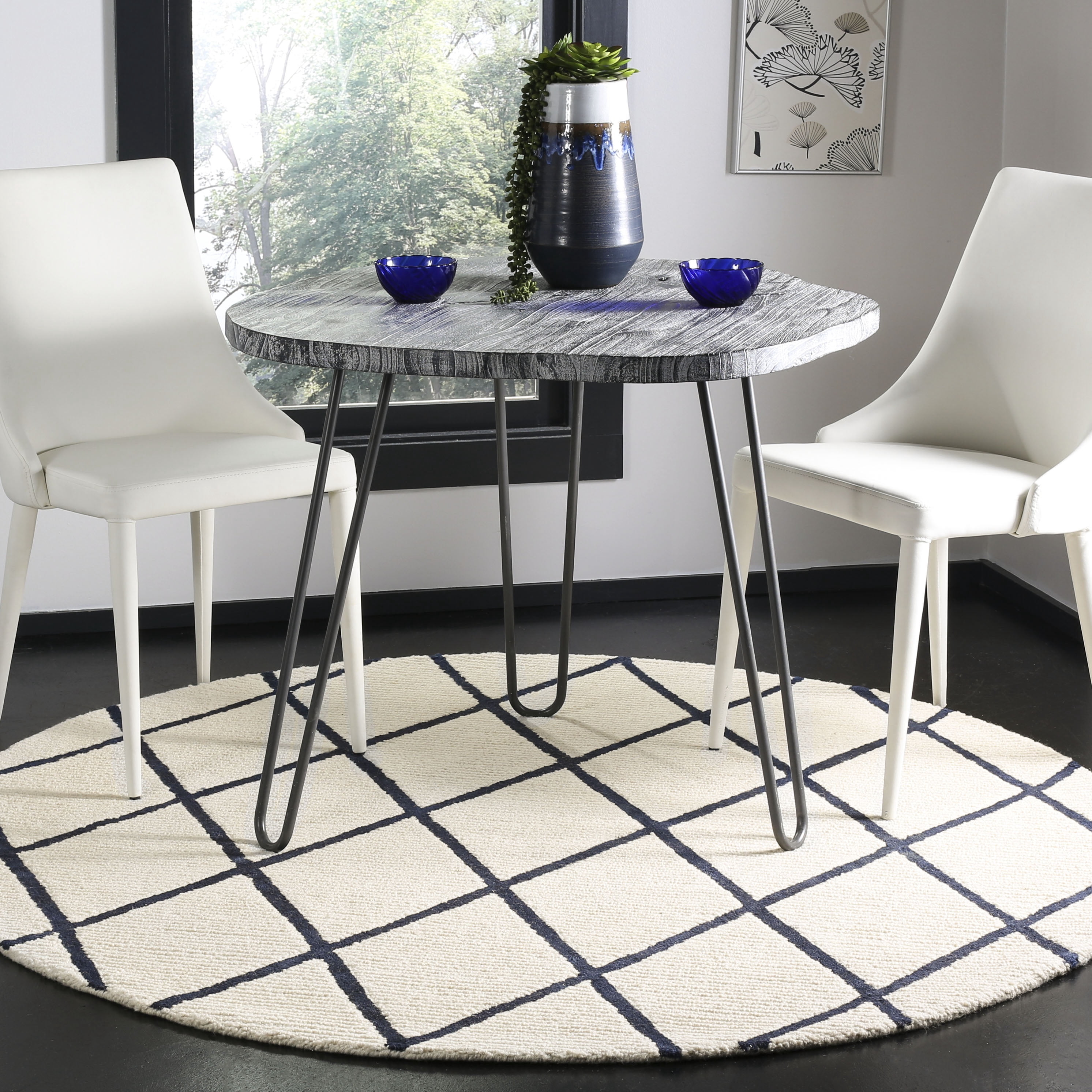 SAFAVIEH Blossom Deangelo Graphic Print Wool Area Rug, Ivory/Navy, 6' x 6' Round