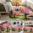 thumbnail image 5 of Nature Pink Green Round Area Rug 5Ft Washable Circle Rugs for Living Room Bedroom, Spring Country Oil Painting Flower Tree Non-Slip Carpet Floor Mats Indoor Outdoor Carpet Runner Aesthetic Home Decor, 5 of 8
