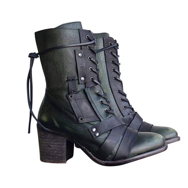 CAROOTU Chaussures à Lacets à Talons Chunky Rétro pour Femmes