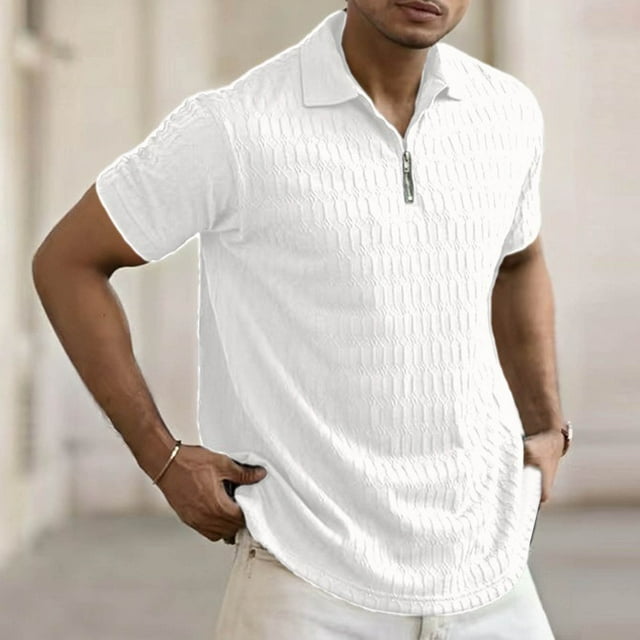 pstuiky camisetas de manga corta para hombre, Camisas de blusa de manga corta con cuello vuelto y cremallera sueltas informales de color sólido para hombre camisas casuales para hombre xxxl