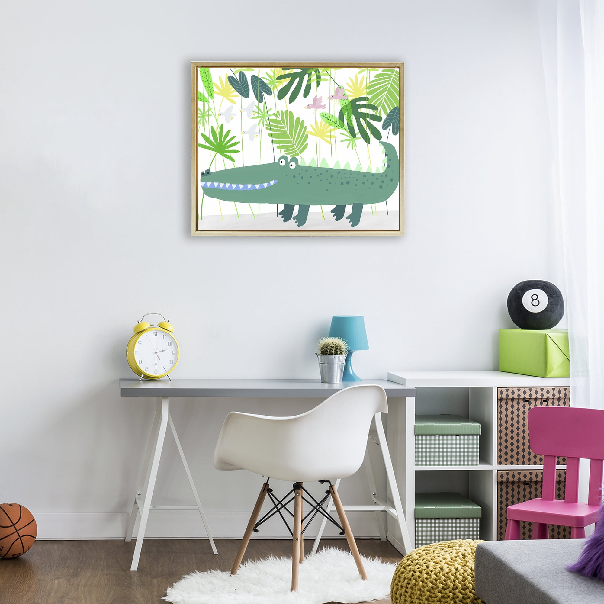 Stupell Industries Crocodile Jungle & Leaves Gold Framed Floater Canvas Wall Art, design by Carla Daly