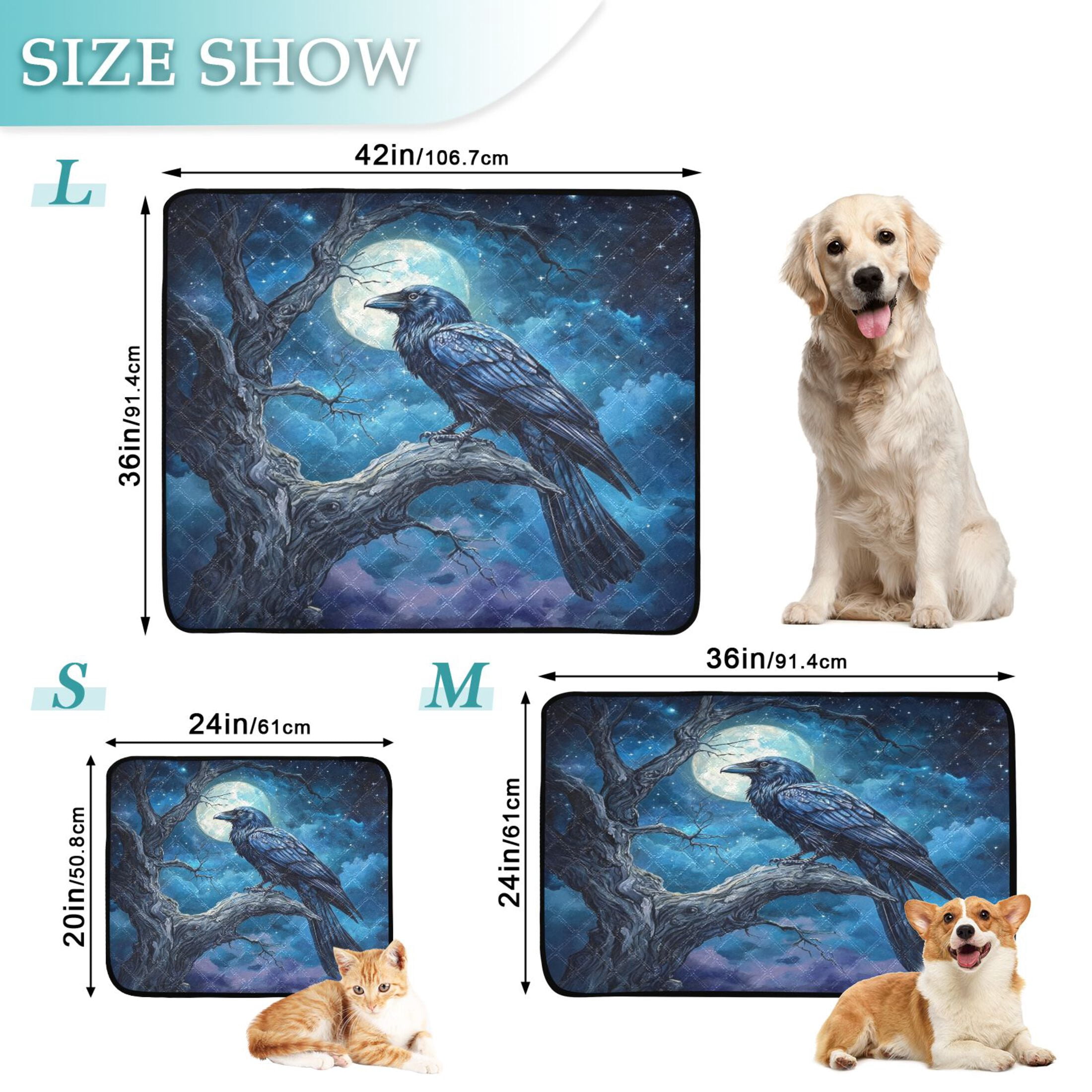 Qxltty Dead Trees Dark Crows Cat litter Pads Pet Set of 2 Diaper Mats Center Anti-leakage Layer Absorbent Soft and Comfortable