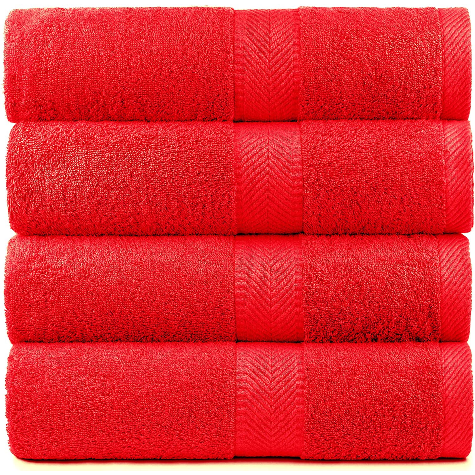 Premium Organic Cotton Bath Towels Plush Feather Touch Quick Dry Bath Sheet Eco Friendly Towel 100% Cotton Loop Terry, Red, Set of 4