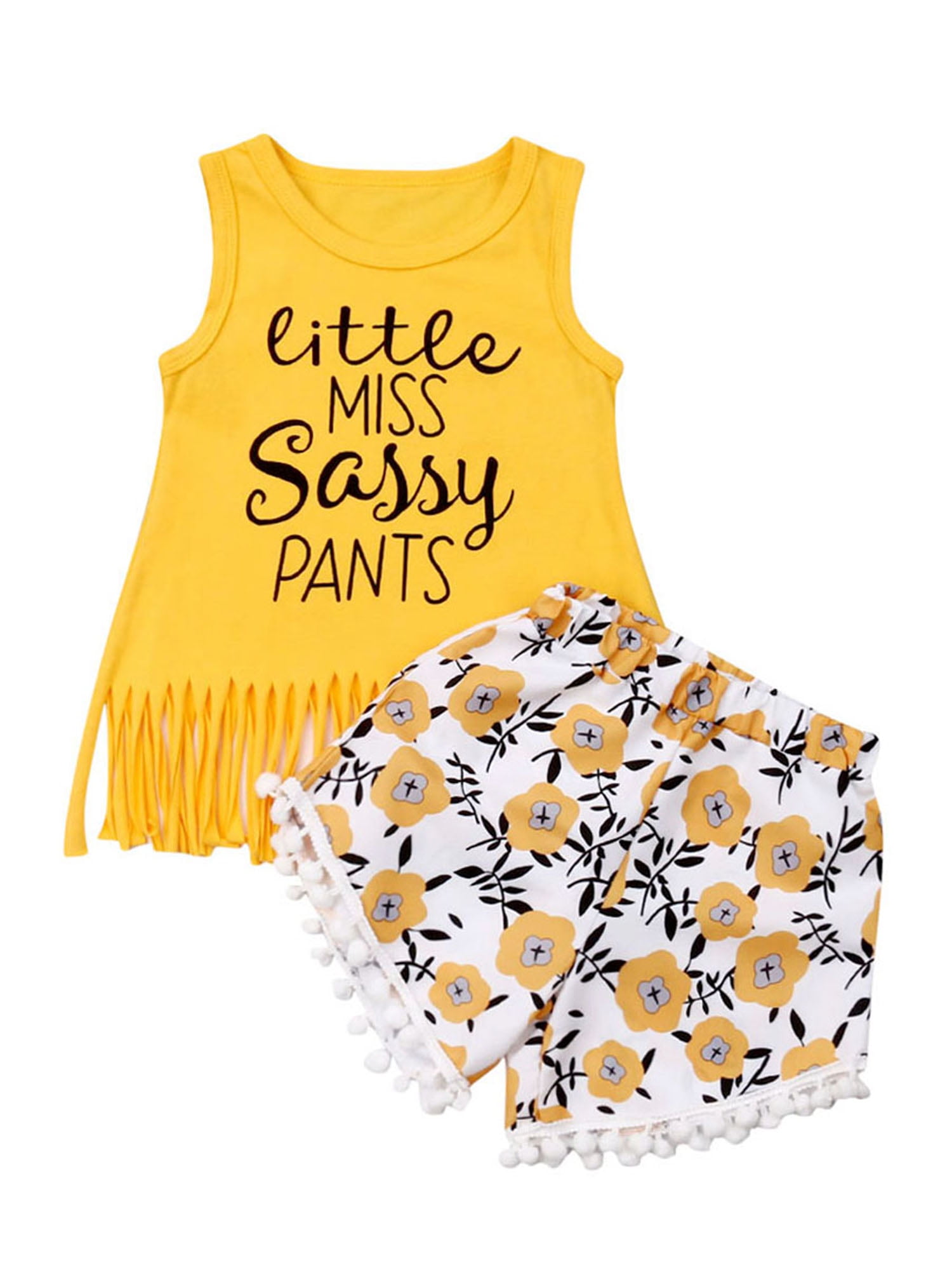 Toddler Baby Girls Summer Shorts Set Sassy Shirts Floral Tassel Pants