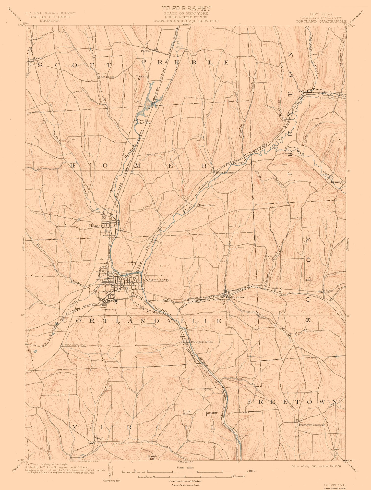 Topo Map Cortland New York Quad USGS 1903 23.00 x 30.36 Glossy