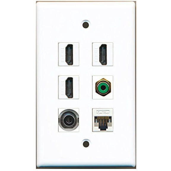 RiteAV - 3 HDMI 1 Port RCA Green 1 Port 3.5mm 1 Port Cat5e Ethernet White Wall Plate