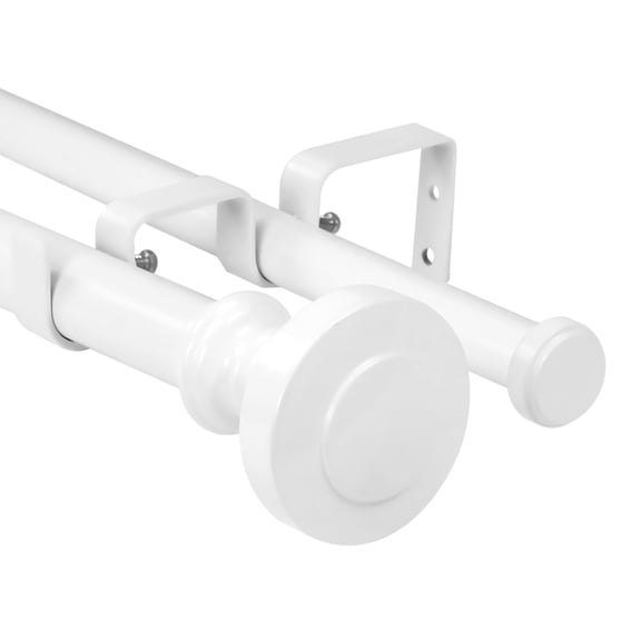 Urbanest Semplice Flat Button 1" 3/4" Double Drapery Curtain Window Rod Set - 84" to 120", White