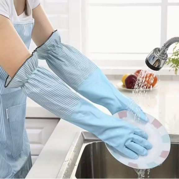 Extra Long Velvet Waterproof Cleaning Gloves for Household Use | Durable and Comfortable Kitchen Dishwashing Gloves
