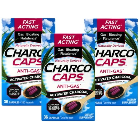 3 Pack Charco Caps Anti Gas Detoxifying Formula, 36 Capsules Each