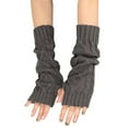 thumbnail image 4 of Elainilye Fashion Women's Winter Fingerless Gloves Rhombus Knitted Wool Gloves Winter Warm Half Finger Mittens Fingerless Long Gloves,Gray, 4 of 7