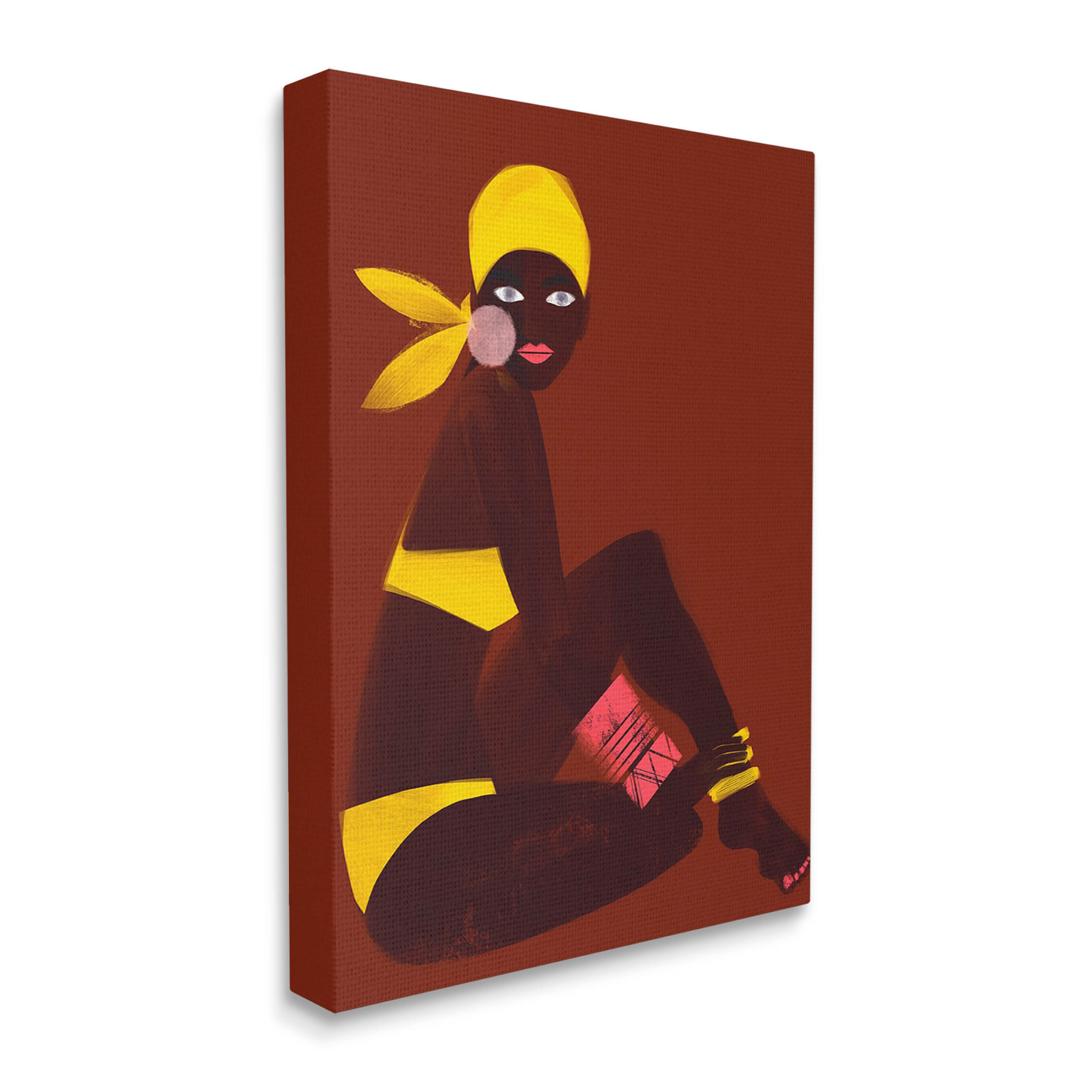 Woman Sitting Yellow Swimsuit Abstract Graphic Art Gallery Wrapped Canvas Print Wall Art