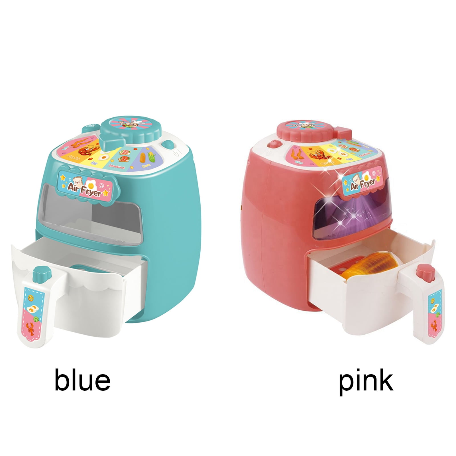 deAO Toy Air Fryer for Kids,19PCS Kitchen Playset Toy with Sounds and  Lights Role Playing Game,Color Changing Play Foods Pretend Food and Cooking
