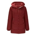thumbnail image 5 of Women's Mid-Length Hooded Cotton Jacket, Fleece Lined Thickened Winter Coat with Full Zip, Warm Quilted Outerwear, Knee-Length Puffer Style Parka for Women, Comfortable Casual Long Coat Red XXL, 5 of 8