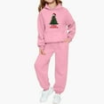 thumbnail image 2 of Girls 2 Piece Outfits Christmas Printed Funny Hoodie and Joggers Pant Set Tracksuit Loose Sweatsuits with Pockets (12-13 Years, Pink 02), 2 of 5