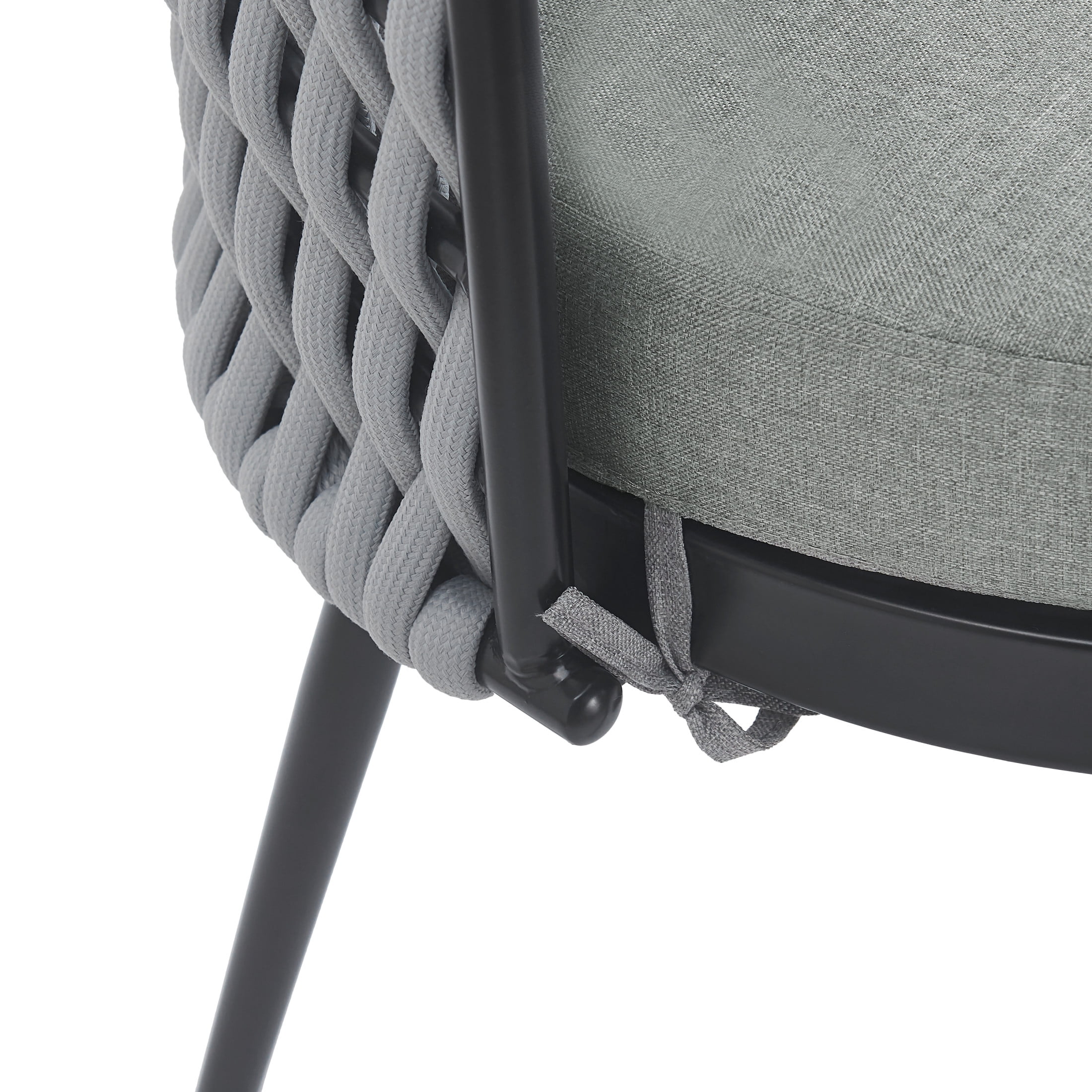 Christopher Knight Home Outdoor Patio Dining Chairs with Metal Frame, Rope Back and Light Gray Cushions, Set of 2