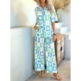 thumbnail image 4 of Women'S Short Sleeve Button Down Shirt Printed Tops Lounge Shorts Summer Beach Tracksuit 2 Pcs Set Checkerboard M, 4 of 8
