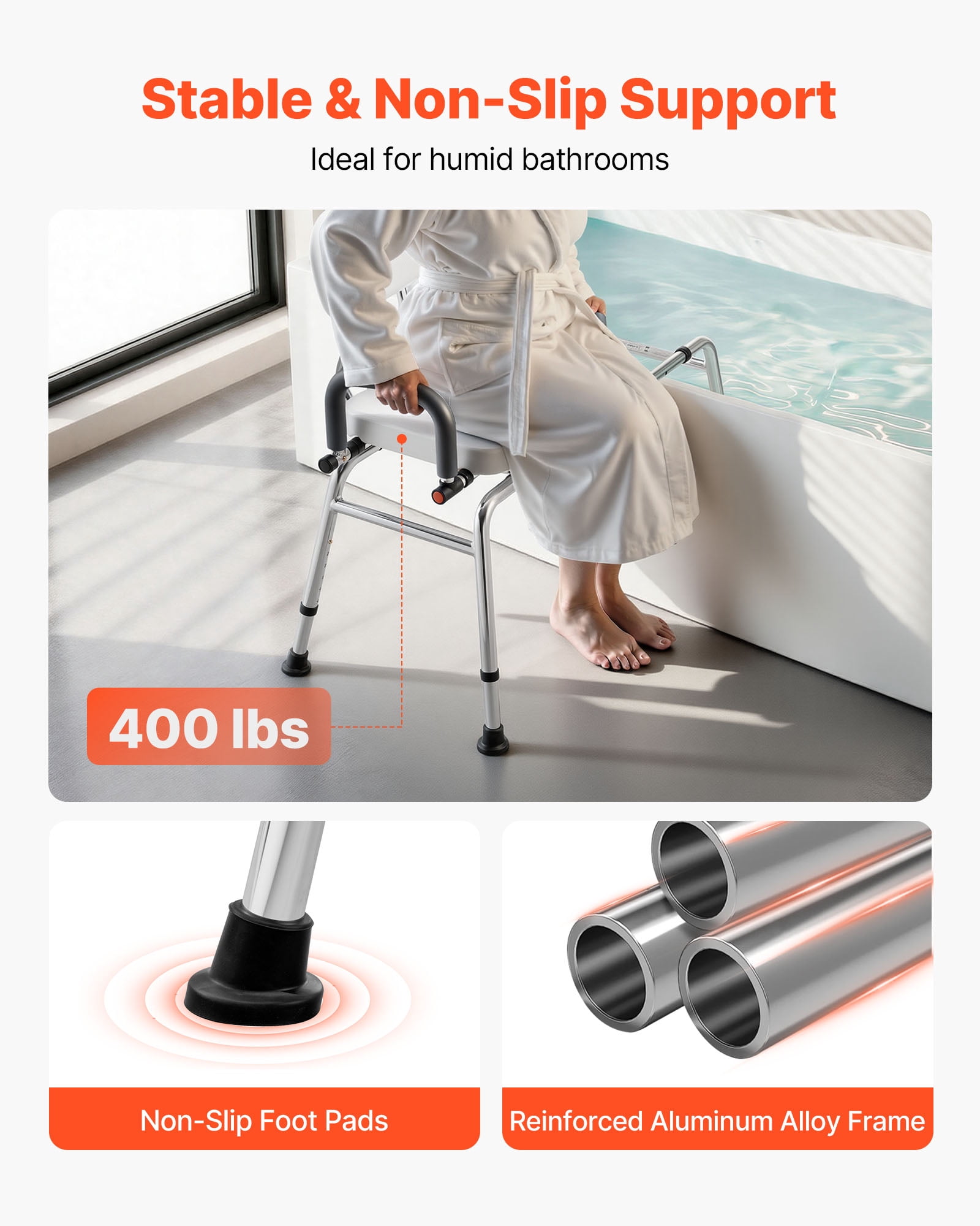 VEVOR Sliding Shower Chair, 400 lbs Tub Transfer Bench for Bathtub with Swivel Seat, Shower Bench with Pivoting Arms and Backrest, Height & Width Adjustable for Handicap, Seniors,Elderly and Disabled