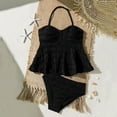 thumbnail image 2 of ZXLBBD Swimsuit for Girls High Elastic Ribbed Halter Neck Ruffles Solid Color Tankini 2 Piece Kids Breathable Holiday Surfing, 2 of 3