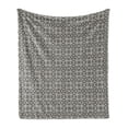 thumbnail image 1 of Moroccan Soft Flannel Fleece Throw Blanket, Continuous Detailed Floral Inspired Ornaments Abstract Monochrome Pattern, Cozy Plush for Indoor and Outdoor Use, 70" x 90", Ivory Dark Taupe, by Ambesonne, 1 of 5