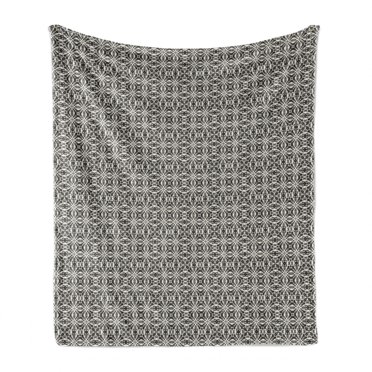 Moroccan Soft Flannel Fleece Throw Blanket, Continuous Detailed Floral Inspired Ornaments Abstract Monochrome Pattern, Cozy Plush for Indoor and Outdoor Use, 60" x 80", Ivory Dark Taupe, by Ambesonne