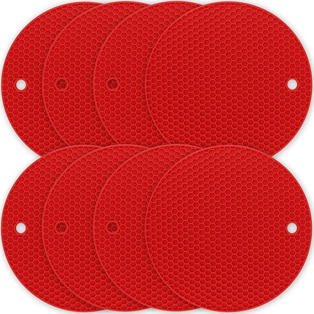 

Pot trivet silicone pot mat set. 8 piece set. safe. heat resistant. easy to clean. Non-slip high temperature 250°C. honeycomb silicon pot film (red)