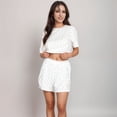 thumbnail image 2 of Women's Eyelet Pajama Set with Cropped Top Embroidered Heart Detail and Elastic Waist Lounge Shorts - Light Beige, Medium, 2 of 7