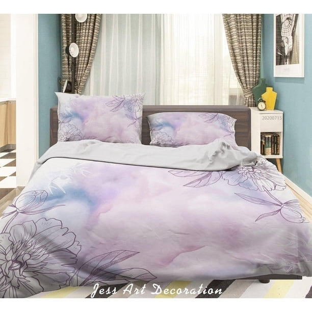 3D Flores de Acuarela Patrón Funda de edredón Set Ropa de Cama Set Funda Nórdica