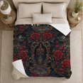thumbnail image 5 of Dark Romance Roses and Gold Scrollwork Warm Flannel Blanket for Living Room and Family Room, Art Lovers Autumn Celebration Gift, Festive Home Decor, 5 of 9